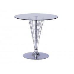 Table de designer COSMO en fil d'acier avec plateau en verre