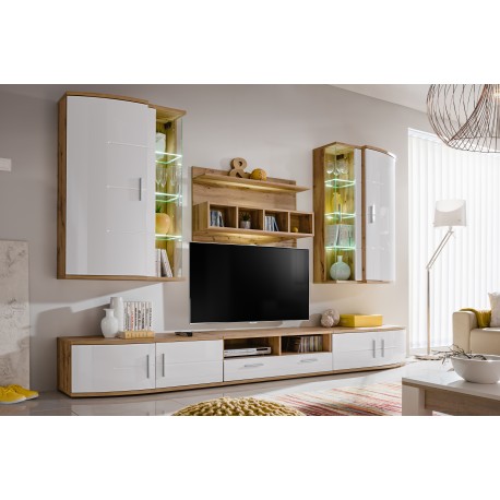 Ensemble meuble TV JELLY blanc brillant et wotan