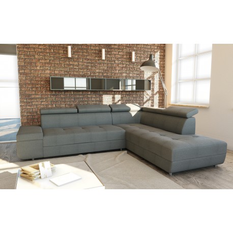 Canapé d'angle moderne DAYLON simili cuir noir coutures blanches tendance maison d'architecte