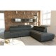 Canapé d'angle moderne DAYLON simili cuir noir coutures blanches tendance maison d'architecte