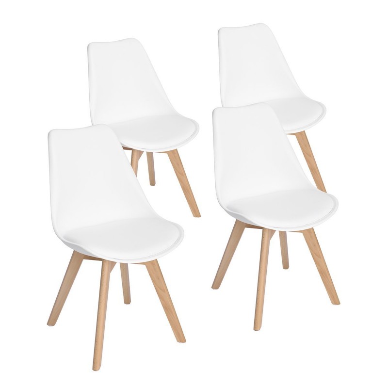Lot de 4 chaises scandinaves blanches avec assise rembourrée et pied bois