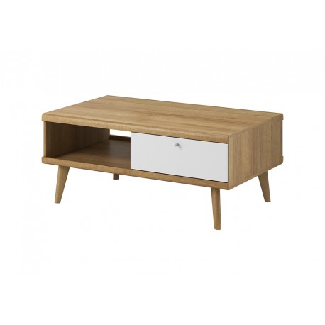 Table basse scandinave PRIMO avec pieds en bois et tiroir de rangement