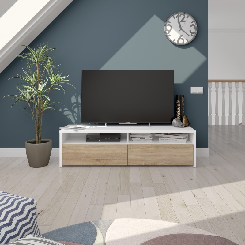 Meuble TV style scandinave bois et blanc KIOTO Meuble TV style scandinave bois et blanc KIOTO