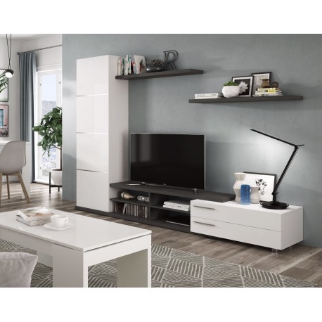 Ensemble meuble de télé ADHARI blanc et gris cendre