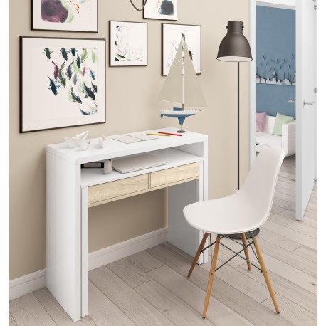 2 en 1 bureau / console extensible LINA bois, blanc ou gris