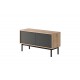 Meuble télé industriel 104 cm pieds en métal noir porte gris foncé ouverture push