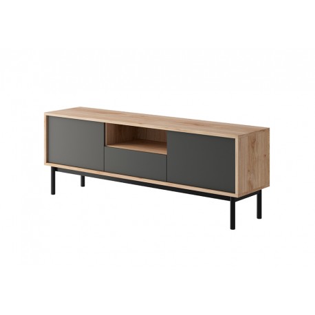 Meuble télé industriel 154 cm avec tiroir, portes et niche de rangement