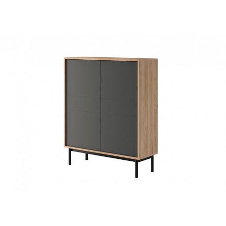 Commode haute industrielle BASI 104 cm style loft gris et bois