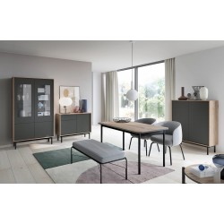 Salle à manger complète industrielle BASI bois et gris avec pied métal pas cher
