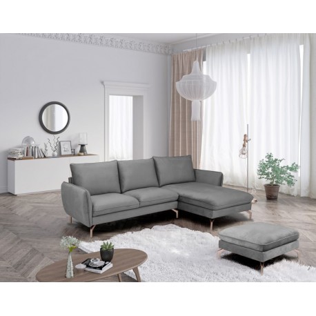 Canapé d'angle LOVI gris avec pieds en chrome