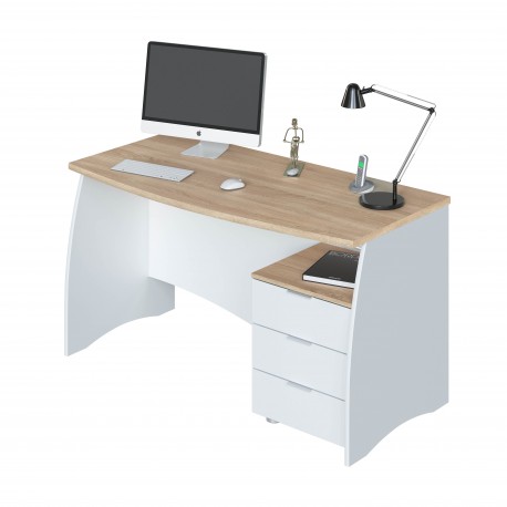 Bureau avec caisson 3 tiroirs LIRA style scandinave bois et blanc