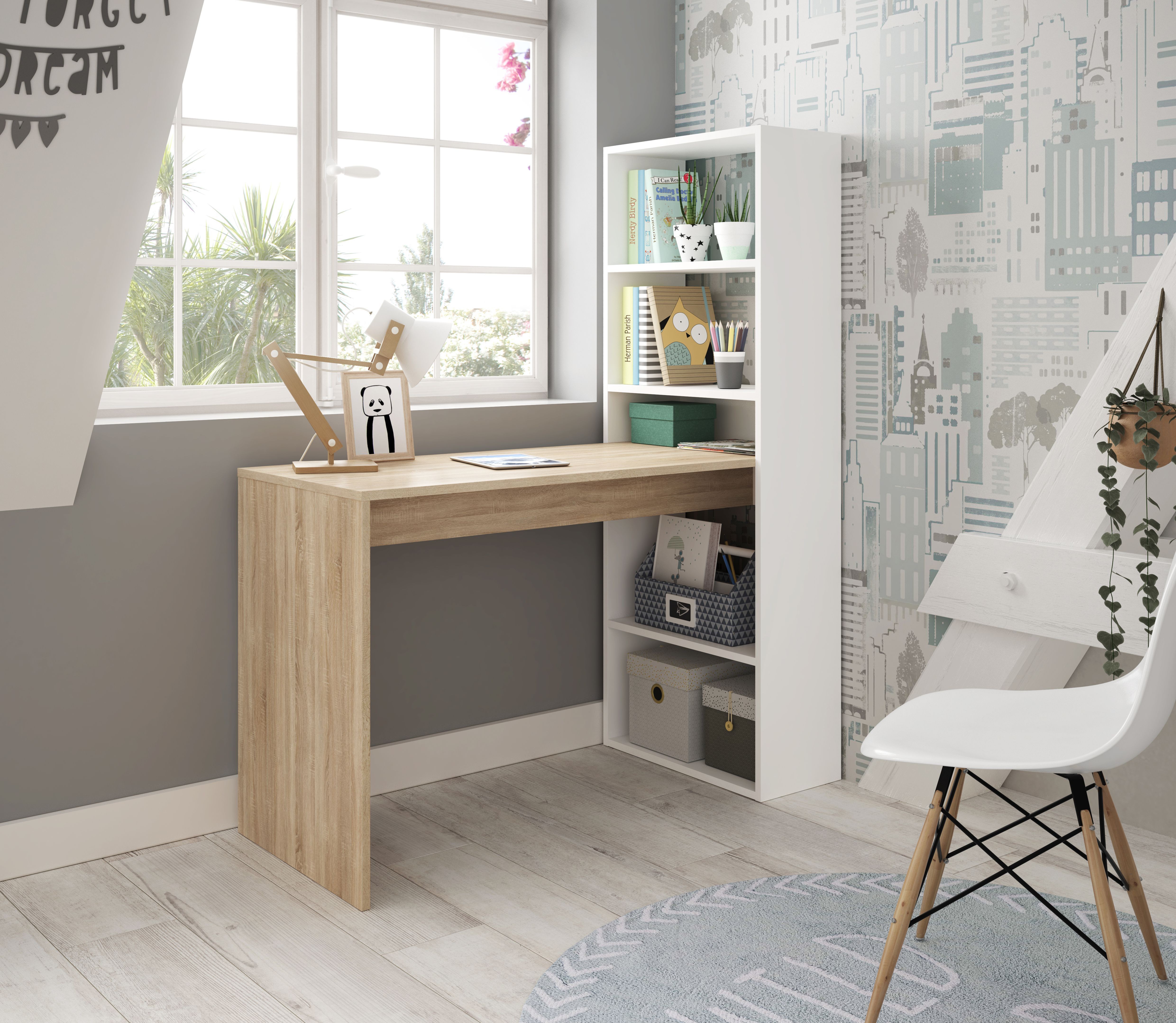 Bureau Reversible Avec Etagere De Rangement 5 Niveaux