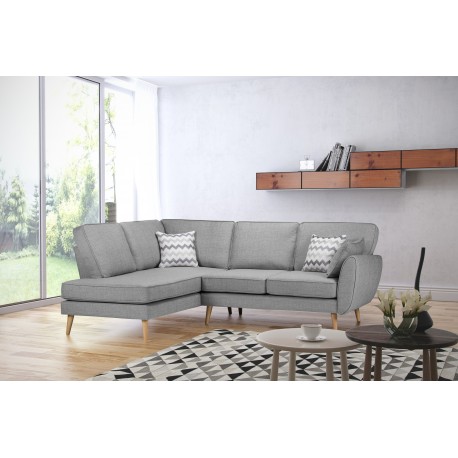 Canapé d'angle scandinave ZARI gris avec pieds bois
