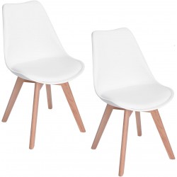 Lot de 2 chaises scandinaves blanches IJIE avec pieds en bois et assise rembourée