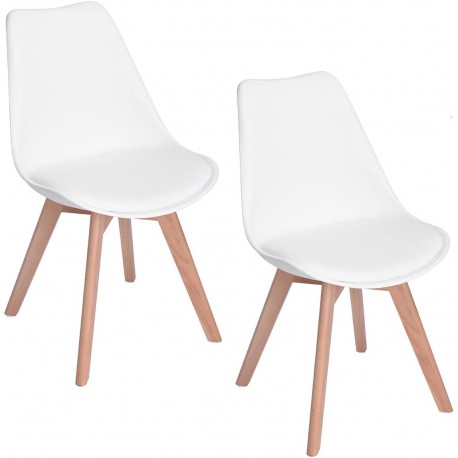 Lot de 2 chaises scandinaves blanches IJIE avec pieds en bois et assise rembourée