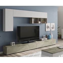 Ensemble Meuble télé LASKA 260 cm design en blanc et chêne alaska moderne