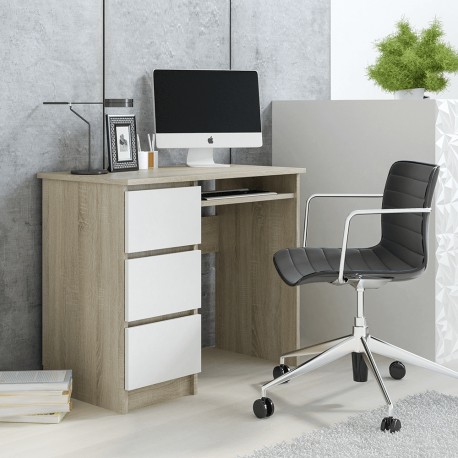 CINO - Bureau avec 3 tiroirs 90 cm bois et blanc style scandinave