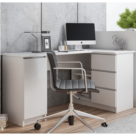 ANA - Bureau d'angle réversible avec porte et 3 tiroirs