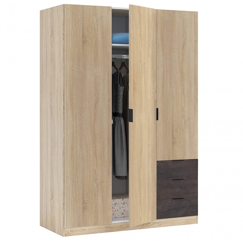 INDIO - Armoire Industrielle 3 Portes Bois + 3 tiroirs