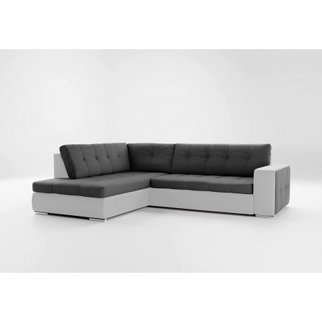 Canapé d'angle convertible ATIA gris et noir en tissu et simili cuir moderne et tendance
