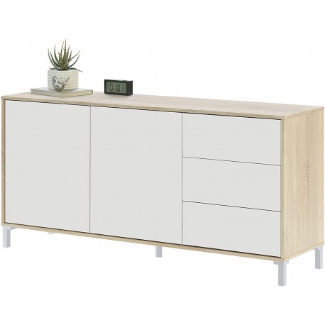 LOON - Commode scandinave en mélamine Chêne et Blanc 154 cm 