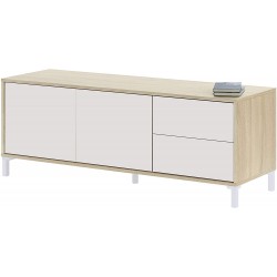 LOON Meuble TV scandinave en chêne Canadien et Blanc 130 cm