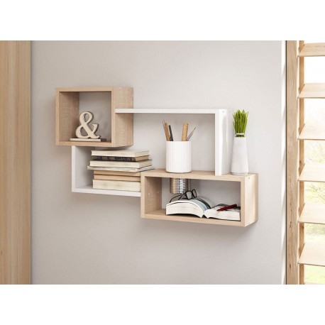 Étagère Murale Trio 005 - 87 x 54 x 18 cm bois et blanc style