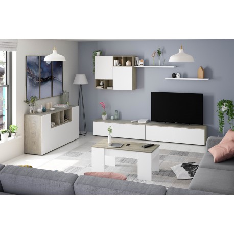 Ensemble meuble tv design EVOS chêne Alaska et blanc