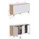 ZAIKA - Buffet - Commode scandinave 3 Portes L154 cm - Blanc/chêne avec Pieds