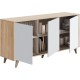 ZAIKA - Buffet - Commode scandinave 3 Portes L154 cm - Blanc/chêne avec Pieds