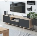 ANIO - Meuble TV 3 portes gris et chêne style industriel