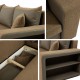 Canapé d'angle convertible FINO avec étagère et 2 coffres de rangement noir et blanc