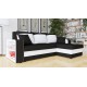 Canapé d'angle convertible FINO avec étagère et 2 coffres de rangement noir et blanc